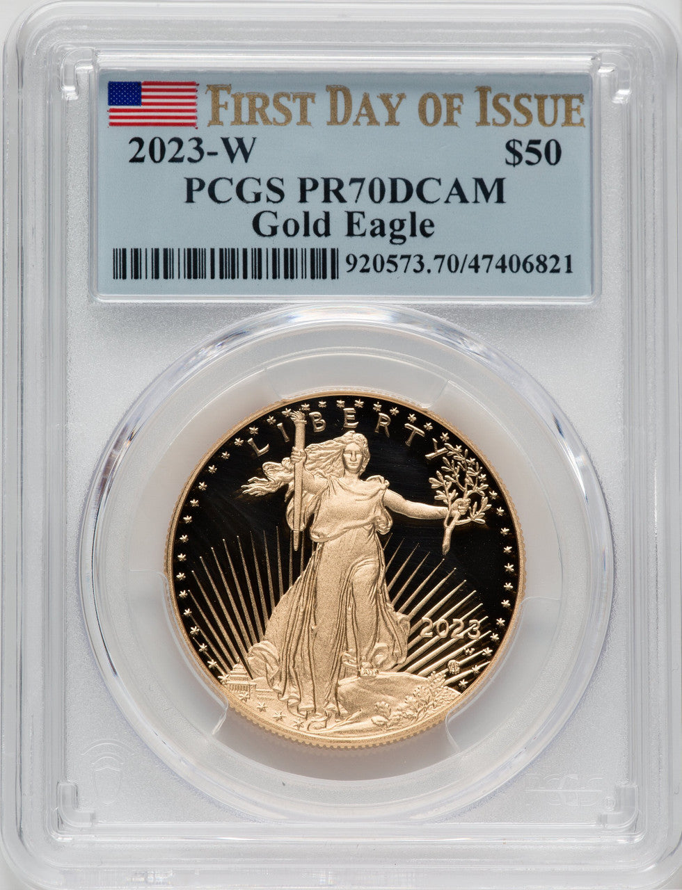 2023-W G$50 One Ounce Gold Eagle First Day of Issue PCGS PR70