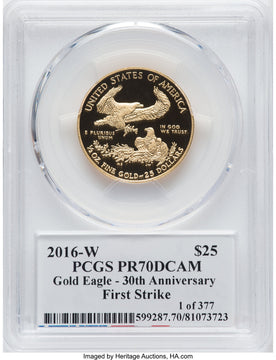 2016-W $25 Half-Ounce Gold Eagle 30th Anniversary First Strike Moy Signature PCGS PR70