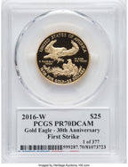 2016-W $25 Half-Ounce Gold Eagle 30th Anniversary First Strike Moy Signature PCGS PR70