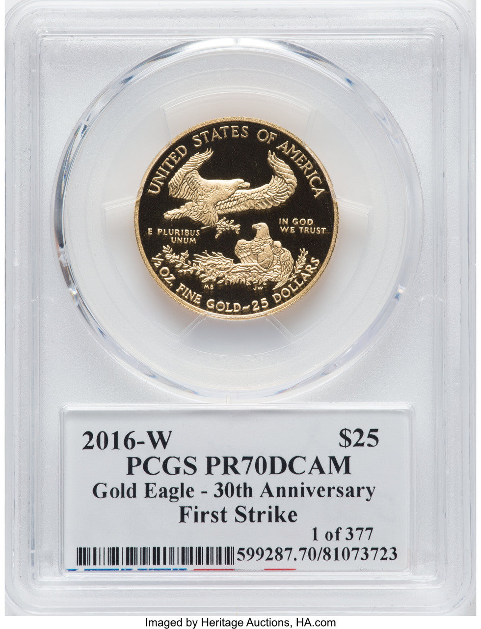 2016-W $25 Half-Ounce Gold Eagle 30th Anniversary First Strike Moy Signature PCGS PR70