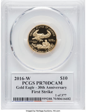 2016-W $10 Quarter-Ounce Gold Eagle 30th Anniversary First Strike Moy Signature PCGS PR70