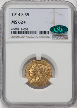 1914-S $5 CAC Indian Half Eagle NGC MS62+