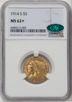 1914-S $5 CAC Indian Half Eagle NGC MS62+