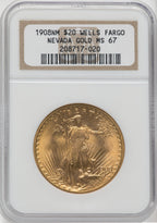 1908 NM $20 Wells Fargo Saint-Gaudens Double Eagle NGC MS67