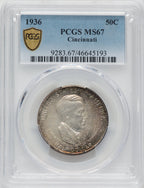 1936 50C Cincinnati Commemorative Silver PCGS MS67