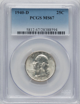 1940-D 25C Washington Quarter PCGS MS67