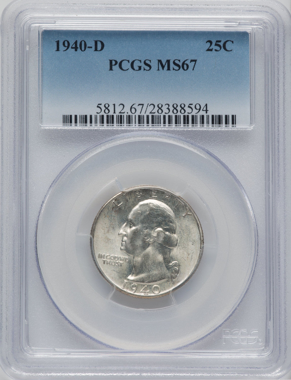 1940-D 25C Washington Quarter PCGS MS67