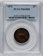 1872 2C RB Proof Two Cent Pieces PCGS PR65