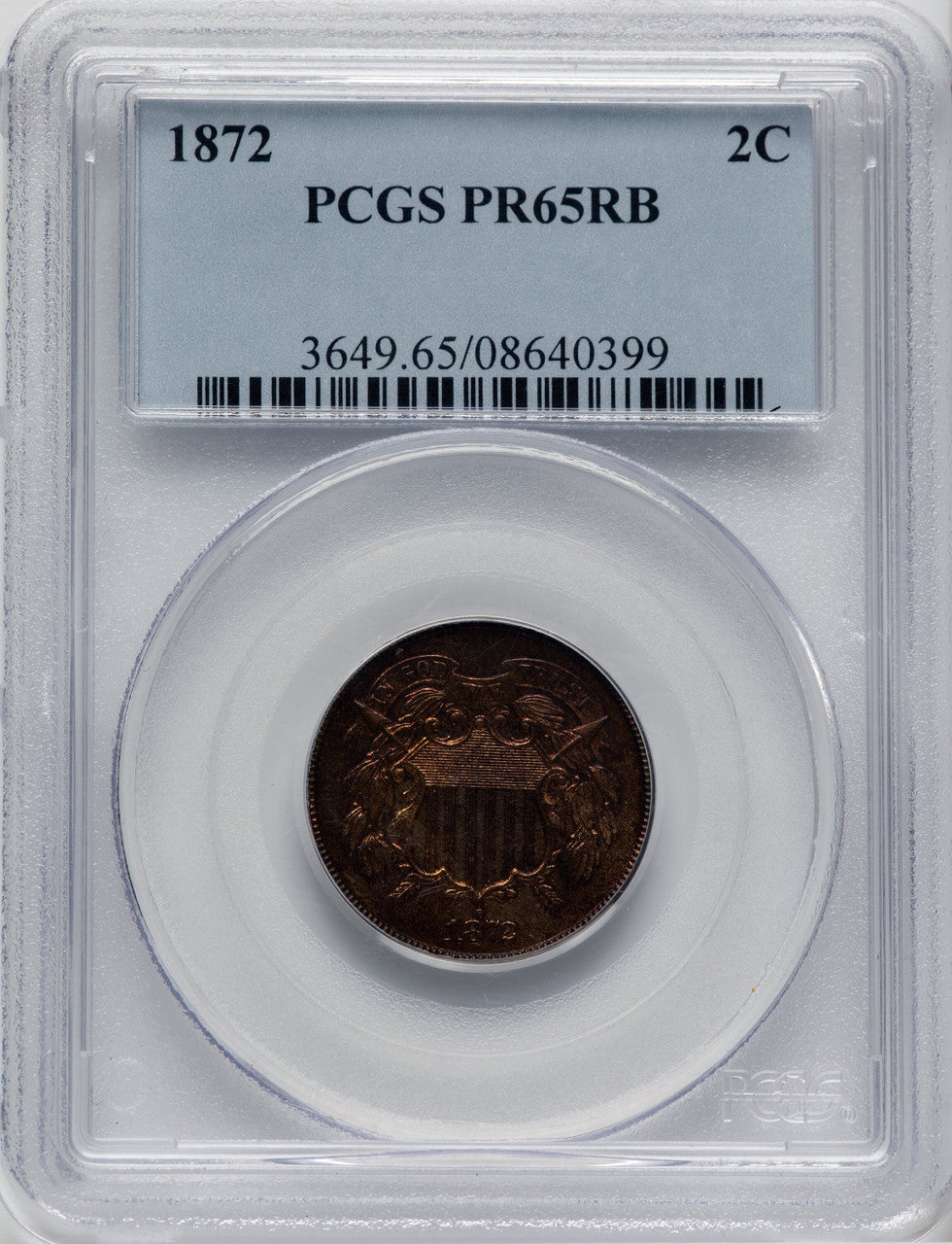 1872 2C RB Proof Two Cent Pieces PCGS PR65