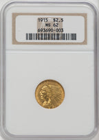 1915 $2.50 Indian Quarter Eagle NGC MS62