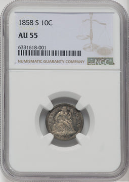 1858-S 10C Seated Dime NGC AU55