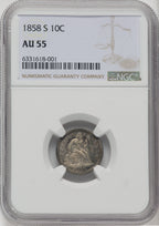 1858-S 10C Seated Dime NGC AU55