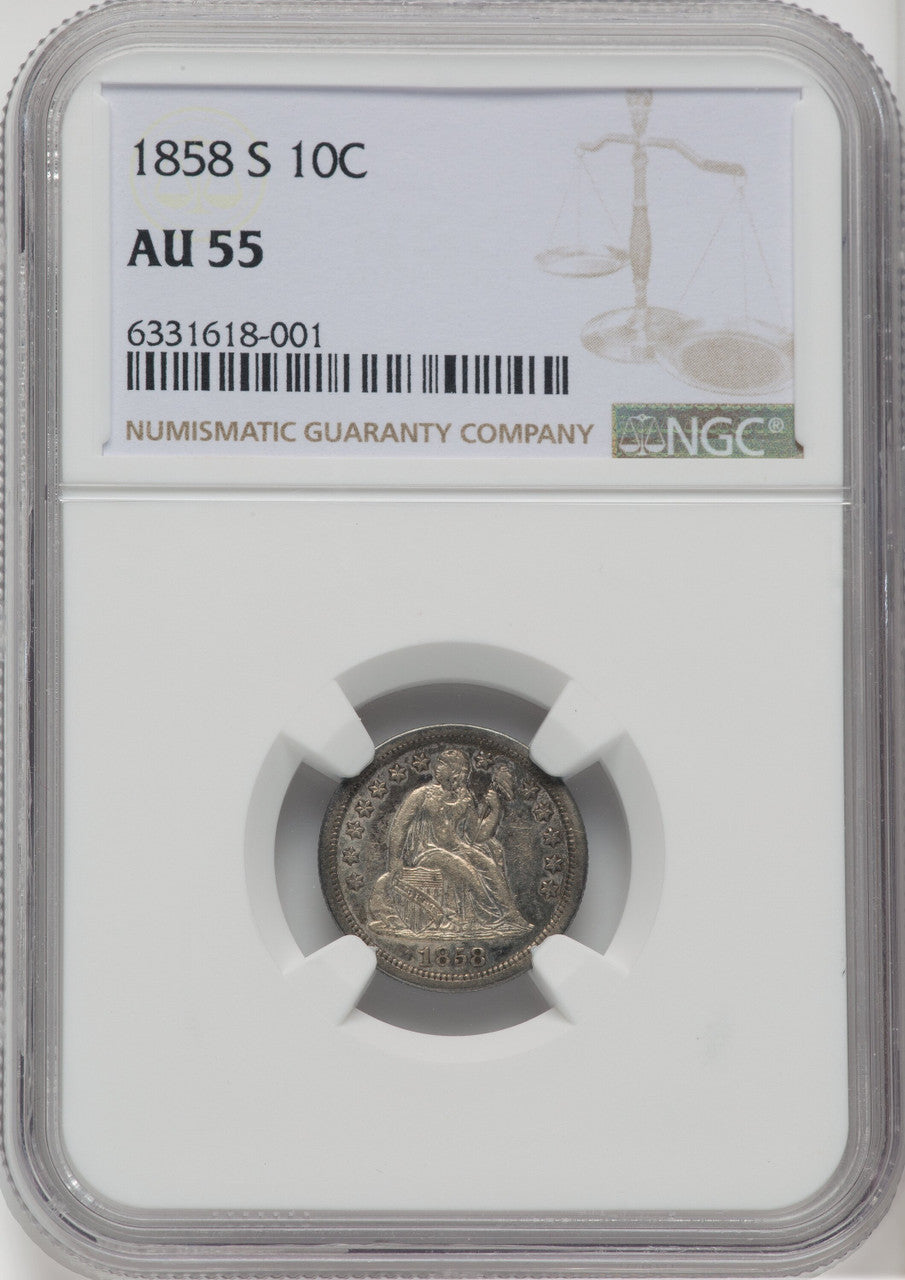 1858-S 10C Seated Dime NGC AU55
