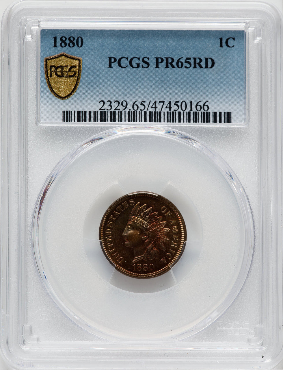 1880 1C RD Proof Indian Cent PCGS PR65
