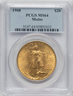 1908 $20 MOTTO Saint-Gaudens Double Eagle PCGS MS64