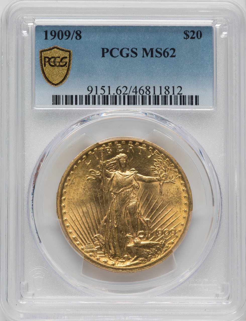 1909/8 $20 Saint-Gaudens Double Eagle PCGS MS62