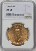 1909-D $20 Saint-Gaudens Double Eagle NGC MS64