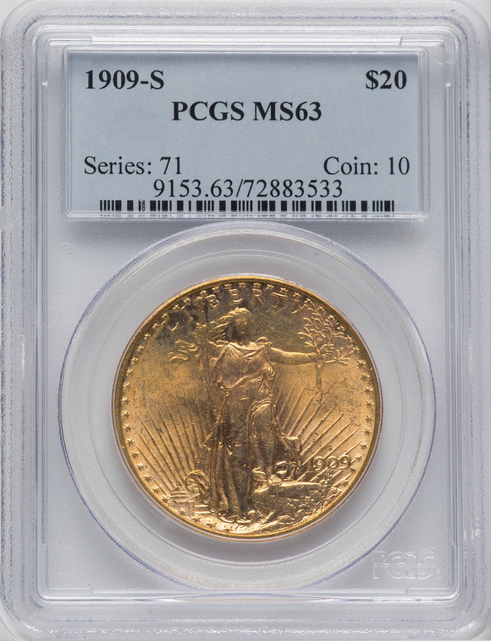 1909-S $20 Saint-Gaudens Double Eagle PCGS MS63
