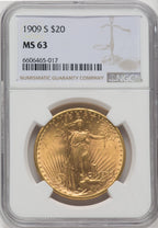 1909-S $20 Saint-Gaudens Double Eagle NGC MS63