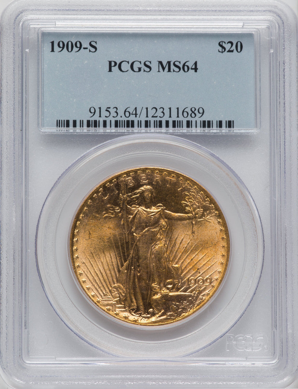 1909-S $20 Saint-Gaudens Double Eagle PCGS MS64