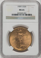 1909-S $20 Saint-Gaudens Double Eagle NGC MS65
