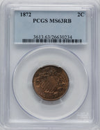 1872 2C RB Two Cent Pieces PCGS MS63