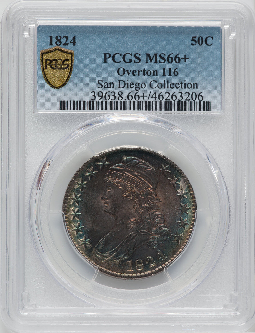1824 50C O-116 Bust Half Dollar PCGS MS66+