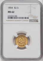 1854 $2.50 Liberty Quarter Eagle NGC MS62