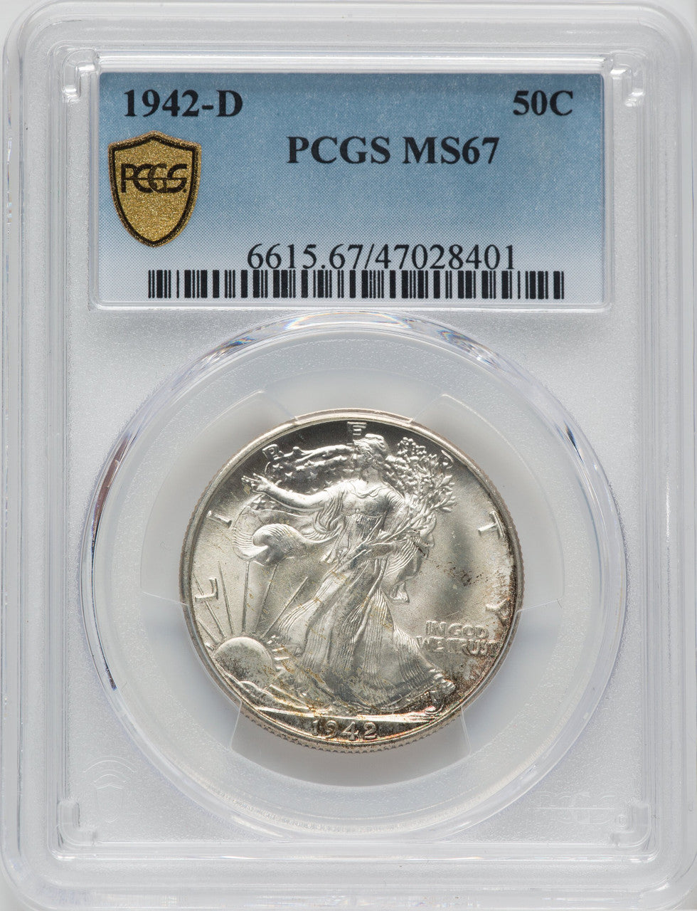 1942-D 50C Walking Liberty Half Dollar PCGS MS67
