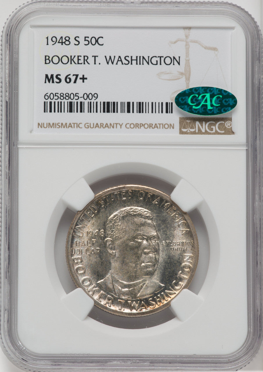 1948-S 50C Booker T. Washington CAC Commemorative Silver NGC MS67+