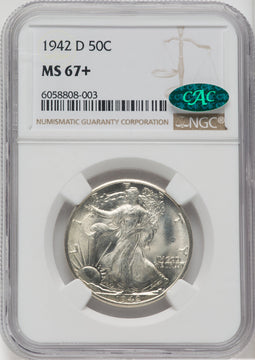 1942-D 50C CAC Walking Liberty Half Dollar NGC MS67+