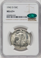 1942-D 50C CAC Walking Liberty Half Dollar NGC MS67+
