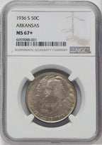 1936-S 50C Arkansas Commemorative Silver NGC MS67+