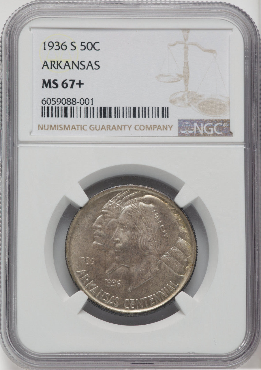 1936-S 50C Arkansas Commemorative Silver NGC MS67+