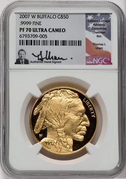 2007-W 1 oz Gold Buffalo .9999 Fine Gold NGC PF70 Uram Signed