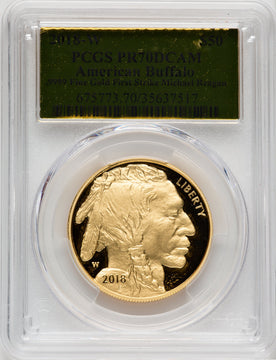2018-W $50 One-Ounce Gold Buffalo First Strike Michael Reagan PCGS PR70
