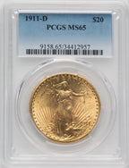 1911-D $20 Saint-Gaudens Double Eagle PCGS MS65