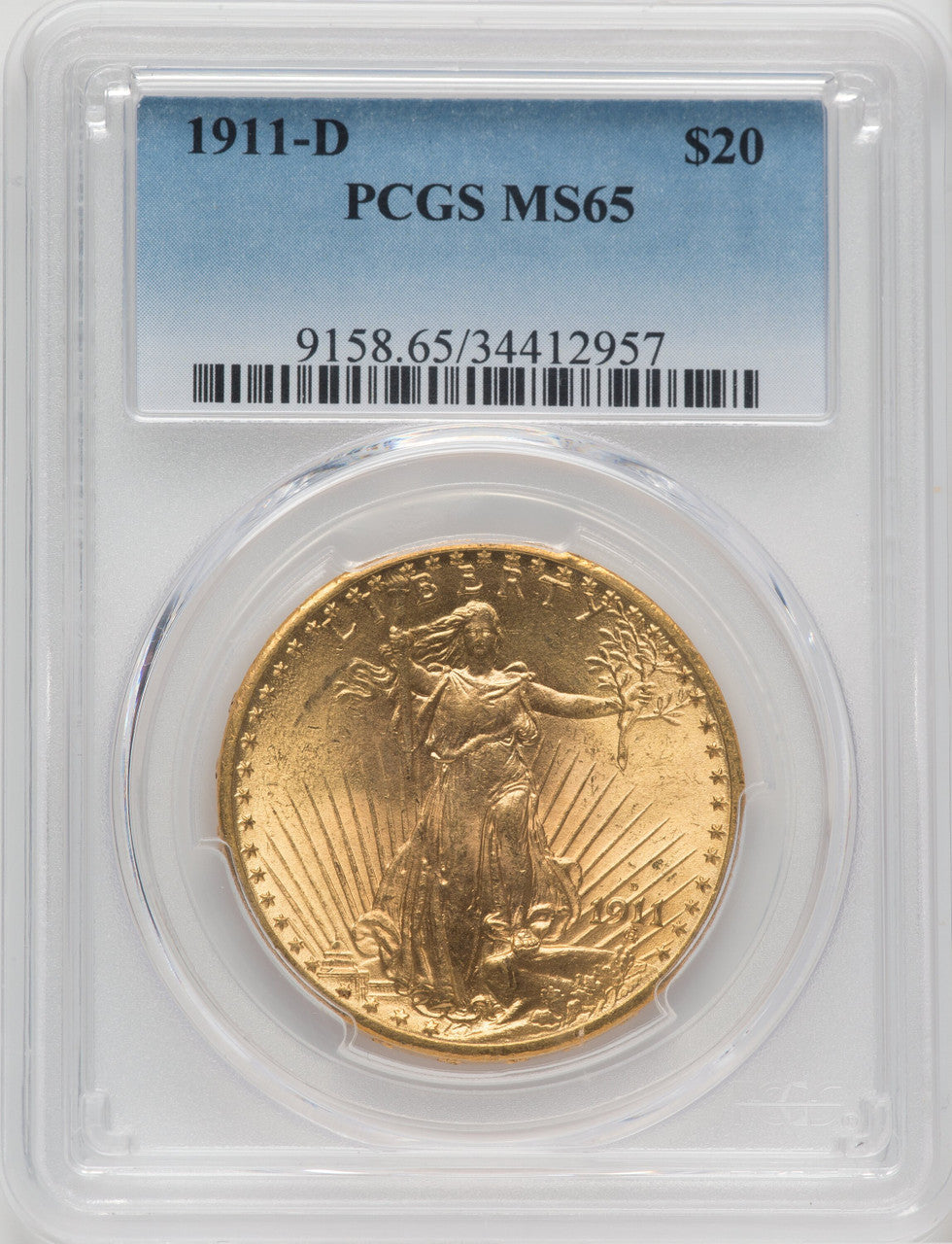 1911-D $20 Saint-Gaudens Double Eagle PCGS MS65
