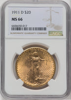 1911-D $20 Saint-Gaudens Double Eagle NGC MS66