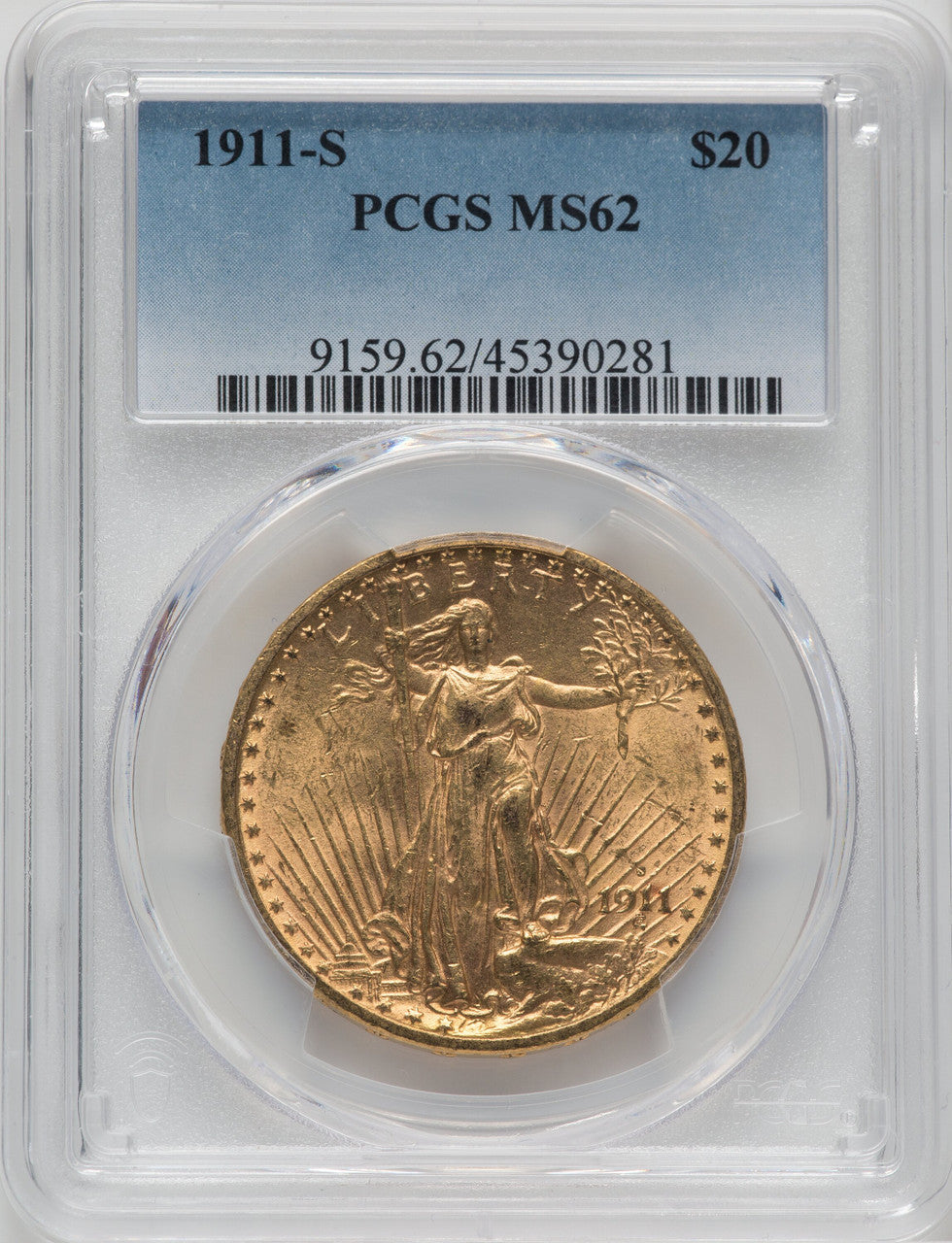 1911-S $20 Saint-Gaudens Double Eagle PCGS MS62 (171316526)