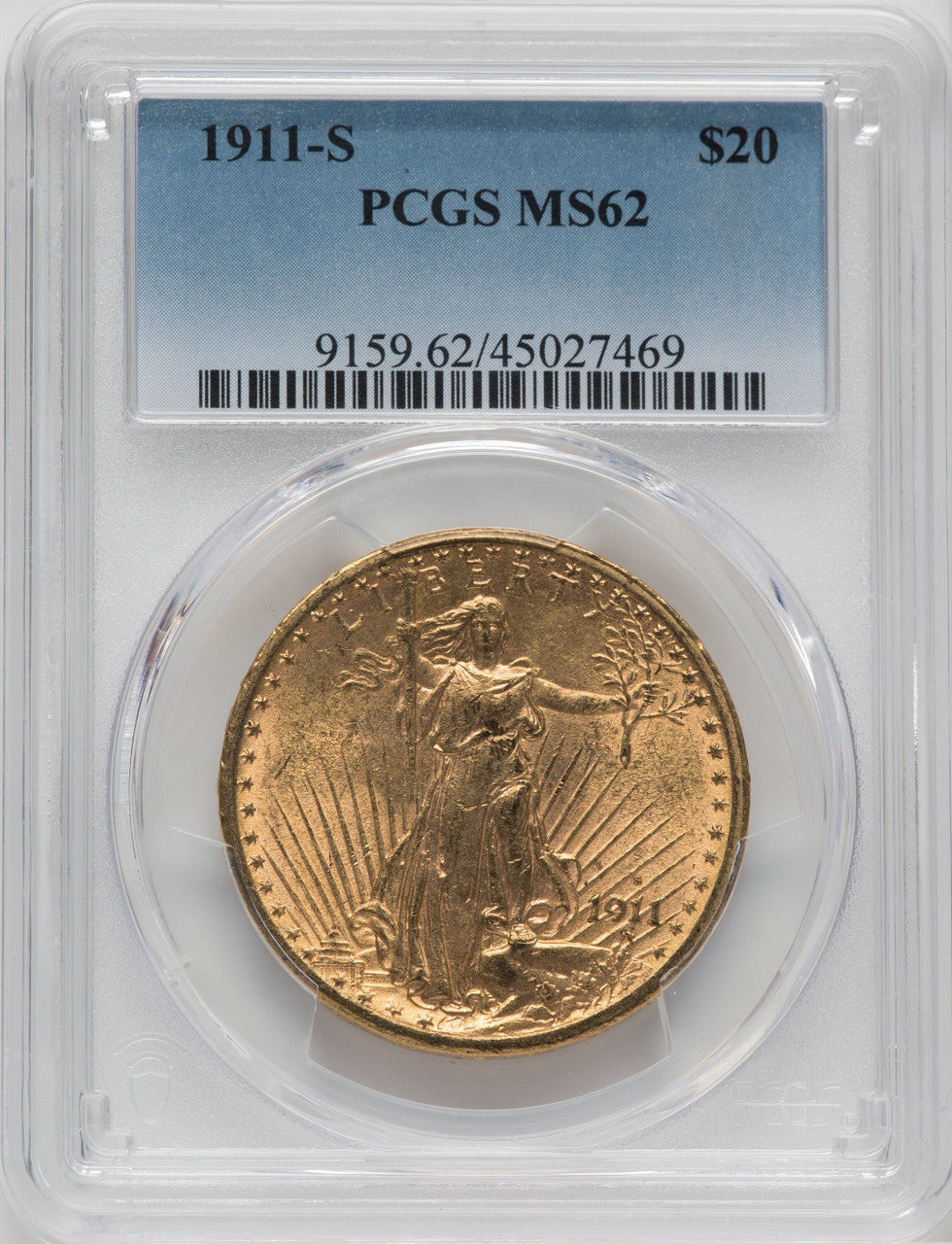 1911-S $20 Saint-Gaudens Double Eagle PCGS MS62 (171302895)