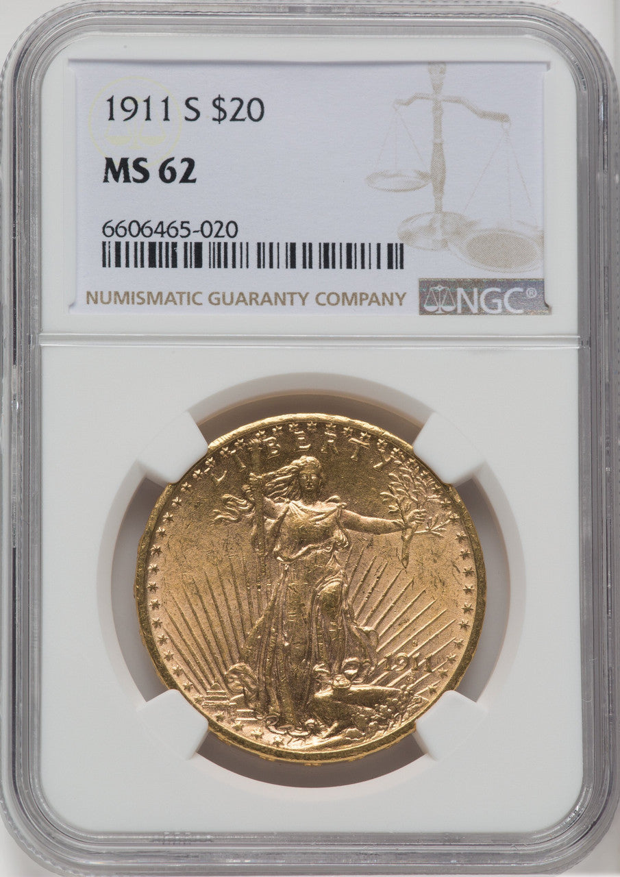 1911-S $20 Saint-Gaudens Double Eagle NGC MS62