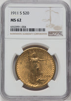 1911-S $20 Saint-Gaudens Double Eagle NGC MS62 (171302382)