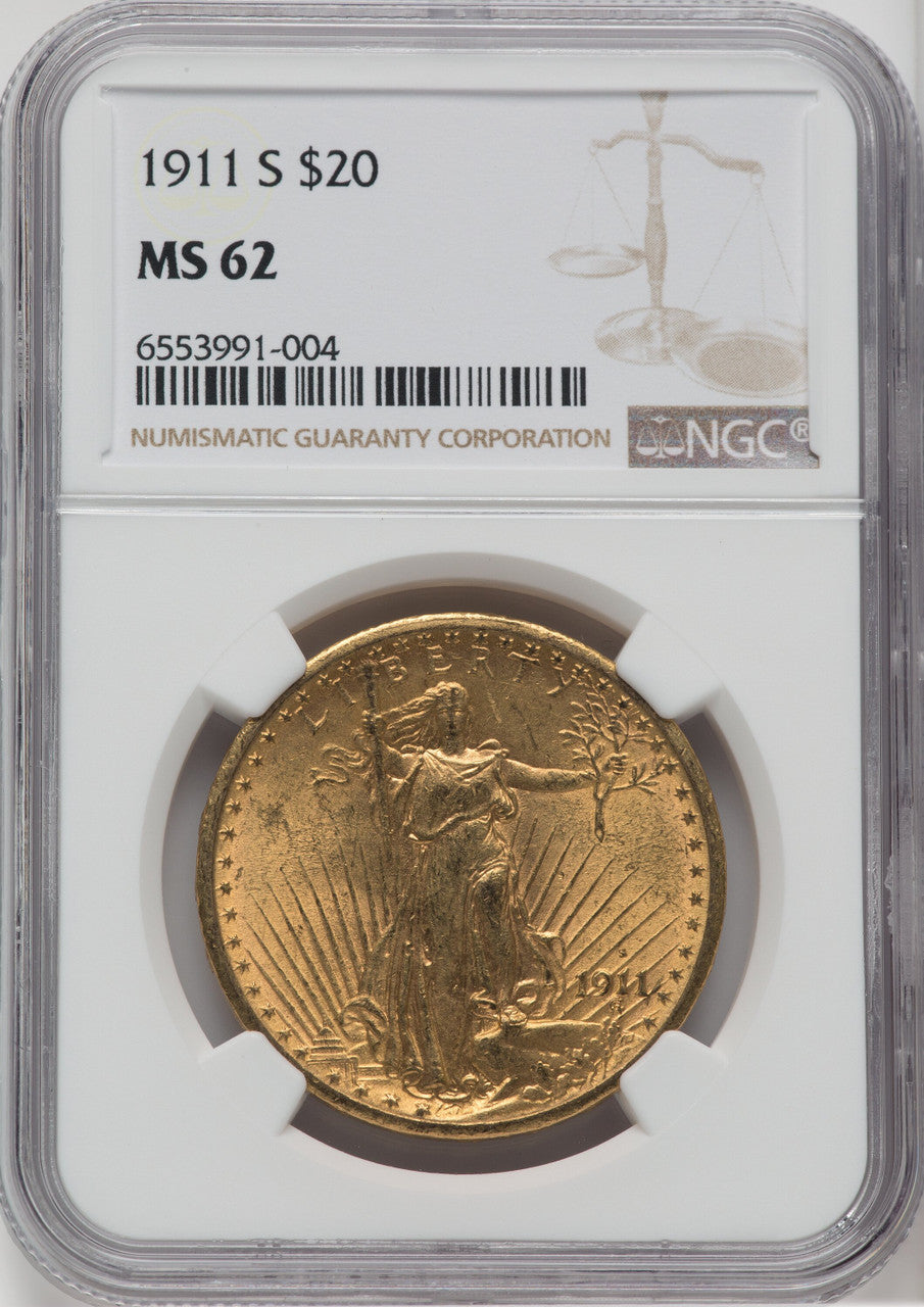 1911-S $20 Saint-Gaudens Double Eagle NGC MS62 (171302382)