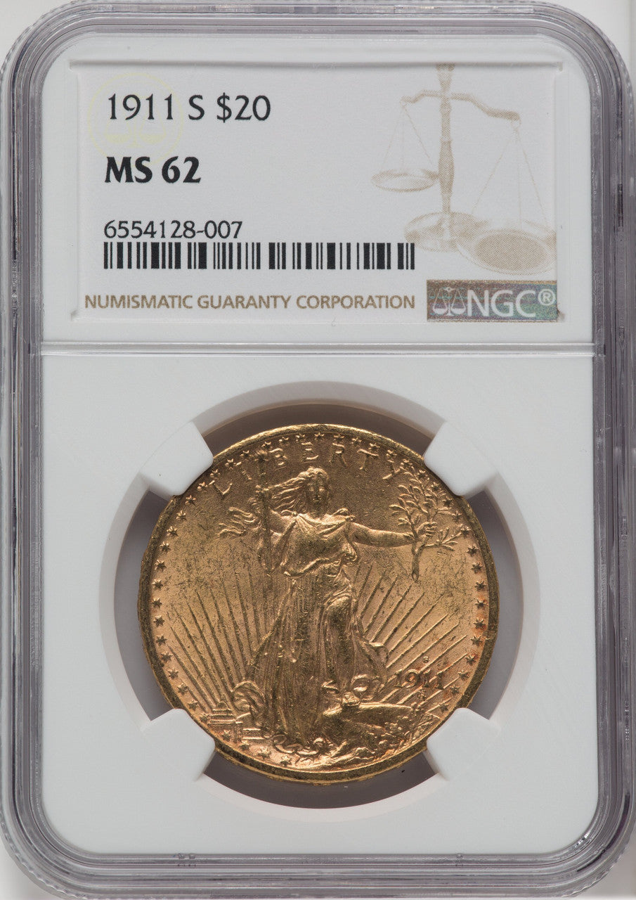 1911-S $20 Saint-Gaudens Double Eagle NGC MS62 (171302389)