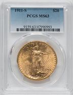 1911-S $20 Saint-Gaudens Double Eagle PCGS MS63