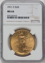 1911-S $20 Saint-Gaudens Double Eagle NGC MS64