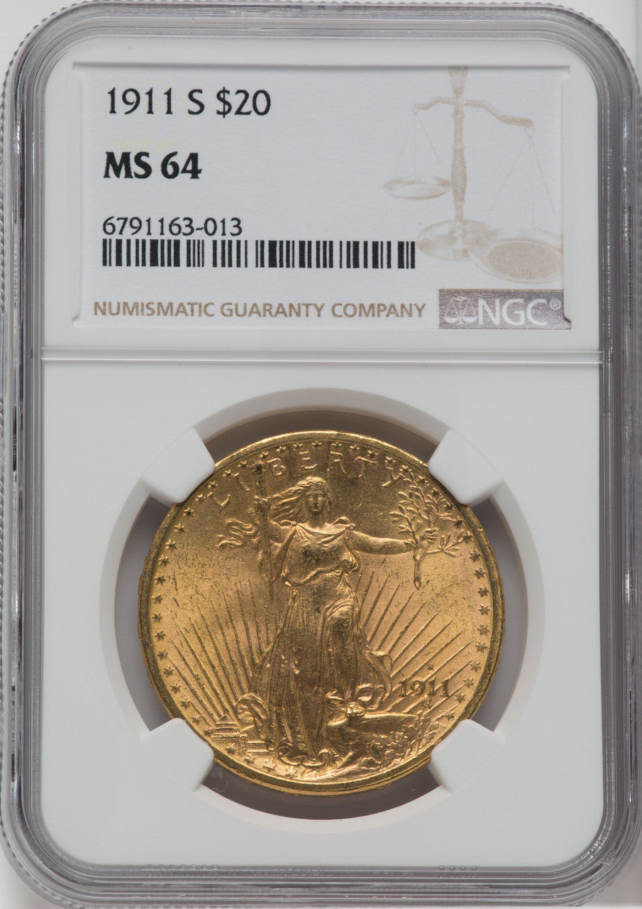 1911-S $20 Saint-Gaudens Double Eagle NGC MS64