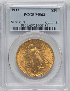 1913 $20 Saint-Gaudens Double Eagle PCGS MS63