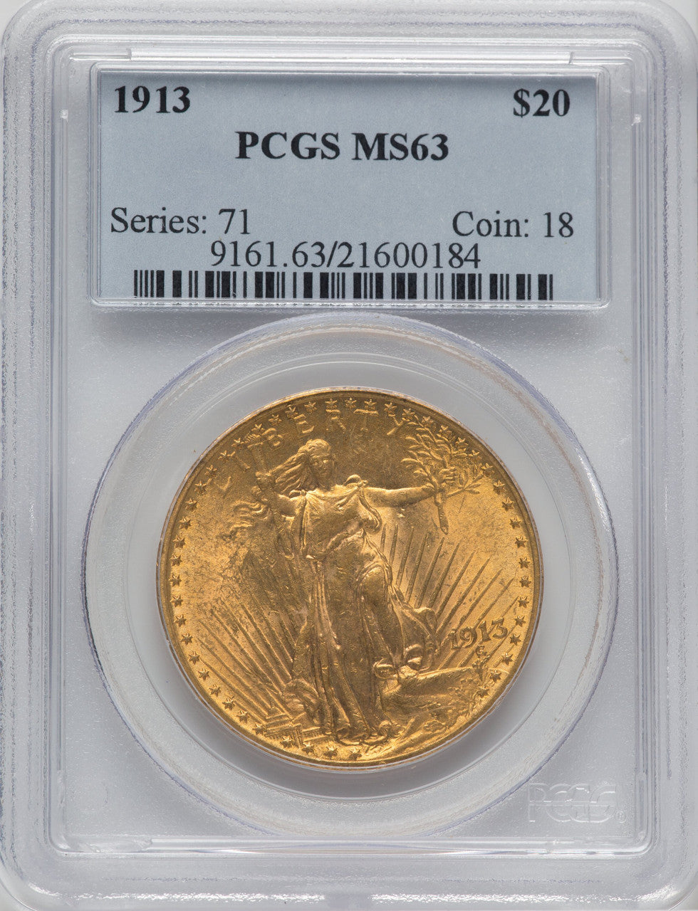 1913 $20 Saint-Gaudens Double Eagle PCGS MS63